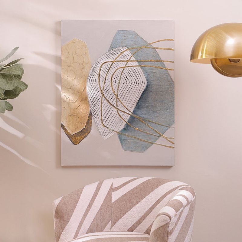 Cuadro Abstracto en Tonos Grises y Dorados con Textura