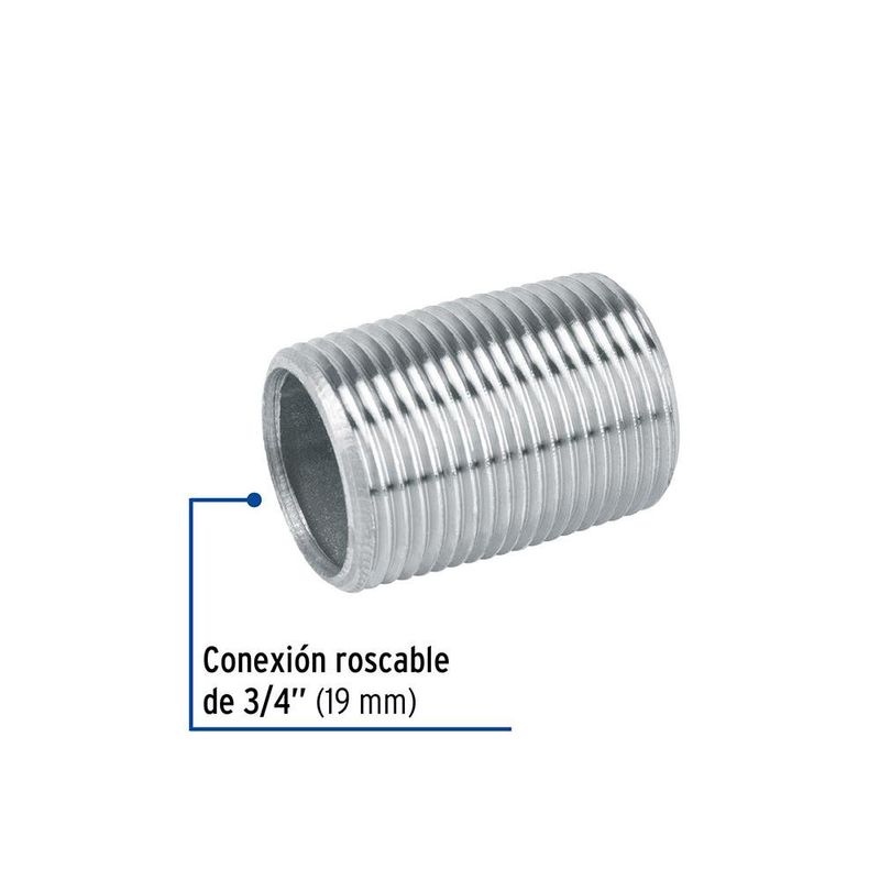 Niple Corrido con Rosca 3/4 Plg de Acero Galvanizado