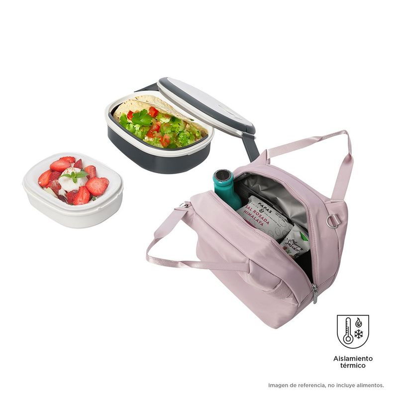 Lonchera Cuadrada Térmica Rosada con Correa Ajustable