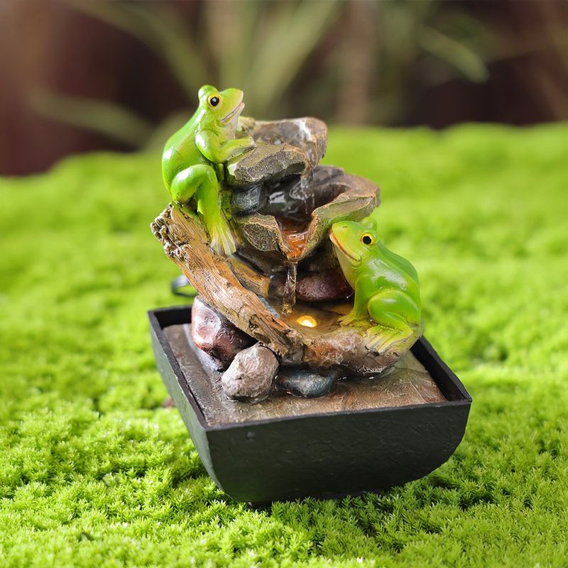 Fuente Decorativa con Luz y Ranas sobre Tronco con Cascada