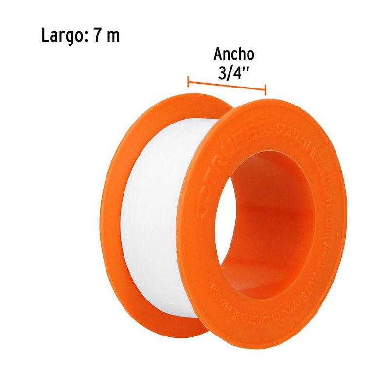 Cinta Teflón de 3/4 Plg x 7 M x 0.075 mm