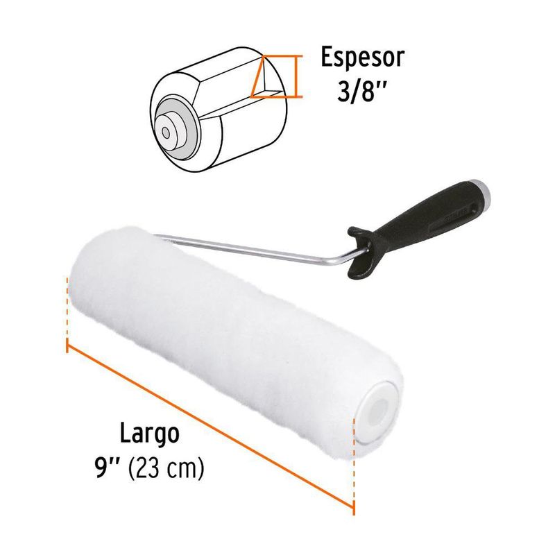 Rodillo de 9 plg para Pintar con Mango Ergonómico de 3/8 plg