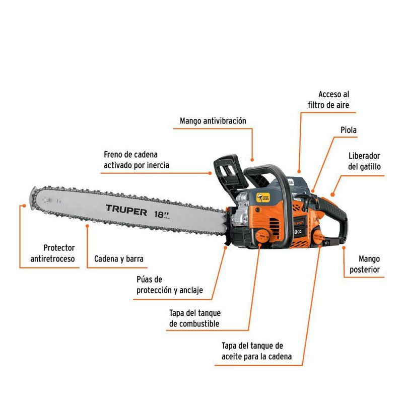 Motosierra a Gasolina 18 Plg 50 Cc Profesional