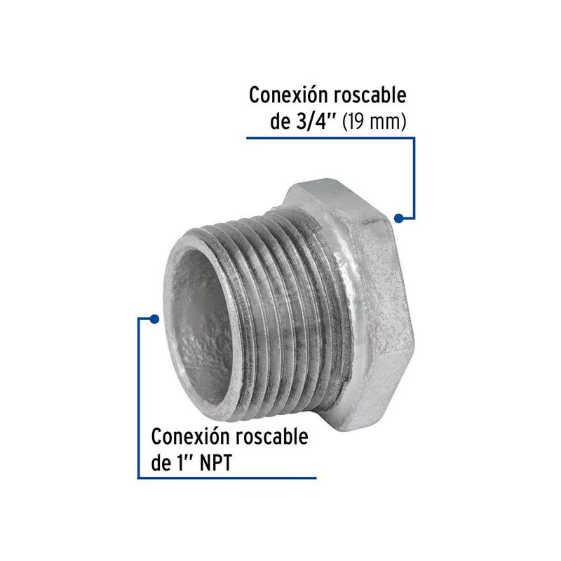 Reductor Bushing de Acero Galvanizado con Rosca 3/8 Plg x1/4 Plg