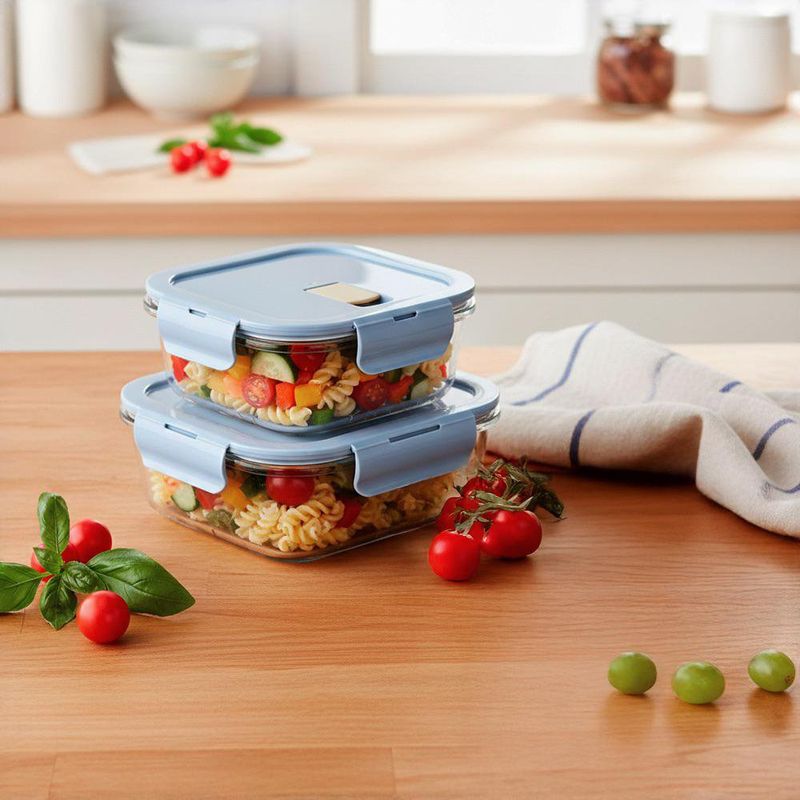 Set de 2 Contenedores Herméticos con Tapas Celeste