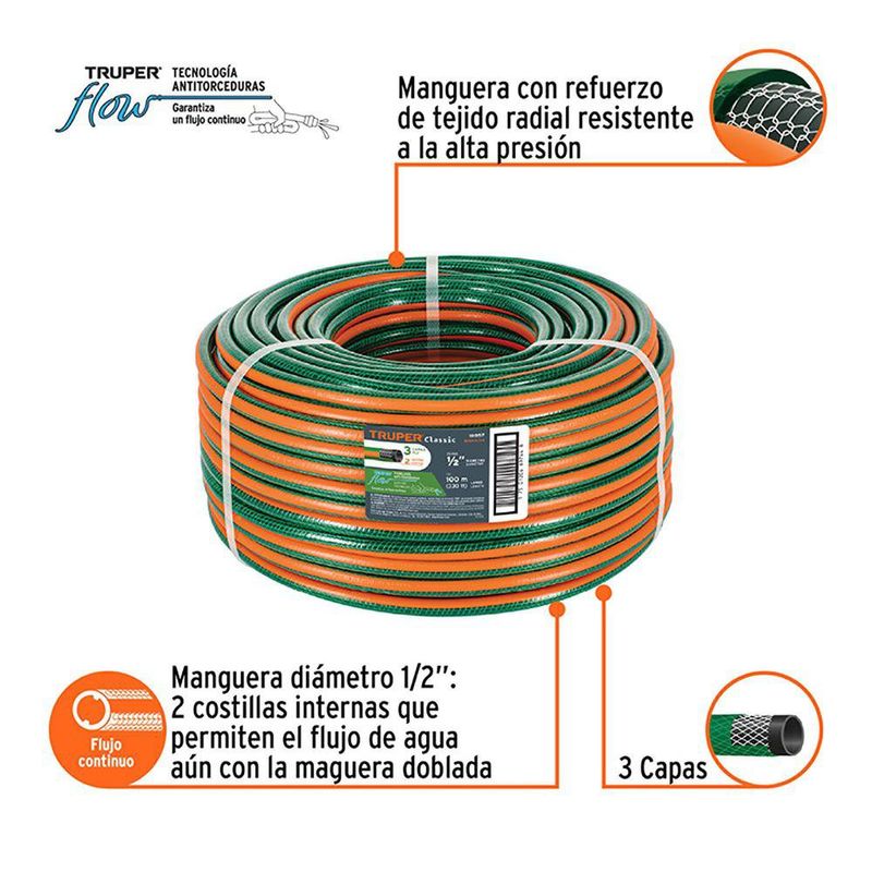 Manguera Tradicional 3 Capas Venta por Metro 1/2 Plg