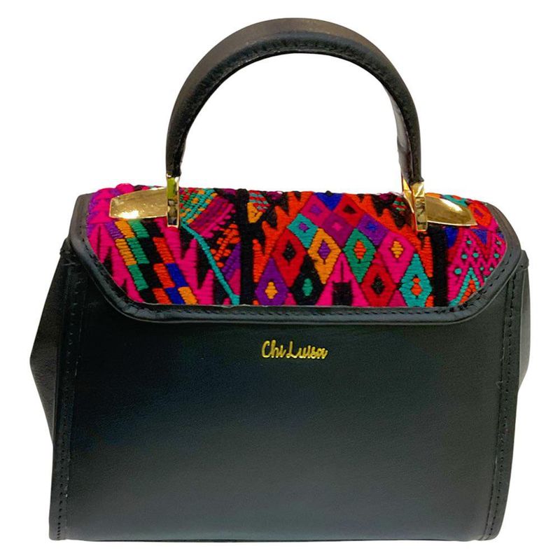 Bolso de Cuero y Textil de 22x16x7.5 Cm