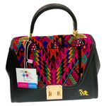 Bolso de Cuero y Textil de 22x16x7.5 Cm