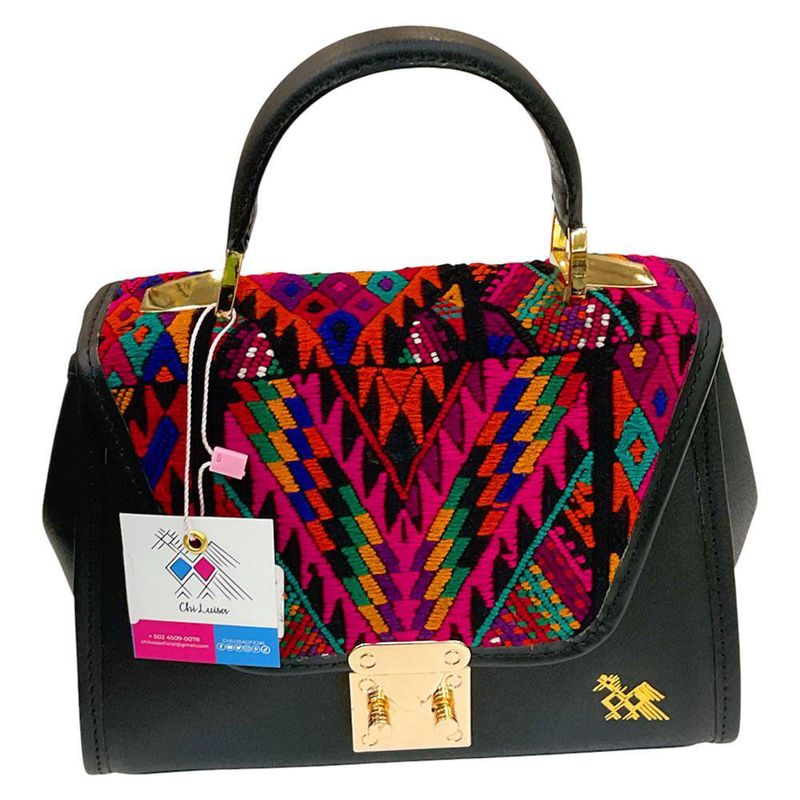 Bolso de Cuero y Textil de 22x16x7.5 Cm
