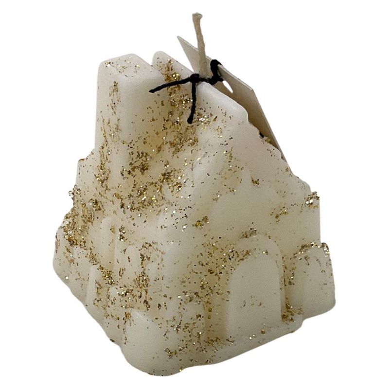 Vela Decorativa con Diseño de Villa Navideña Blanca