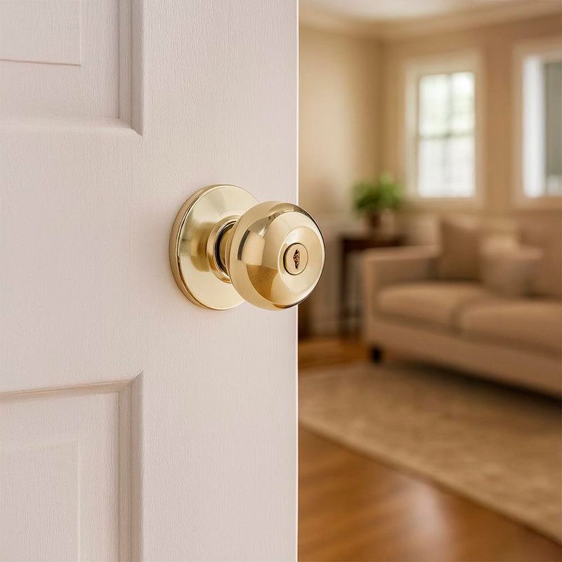 Cerradura Cilindro Esfera Dormitorio Latón Brillante