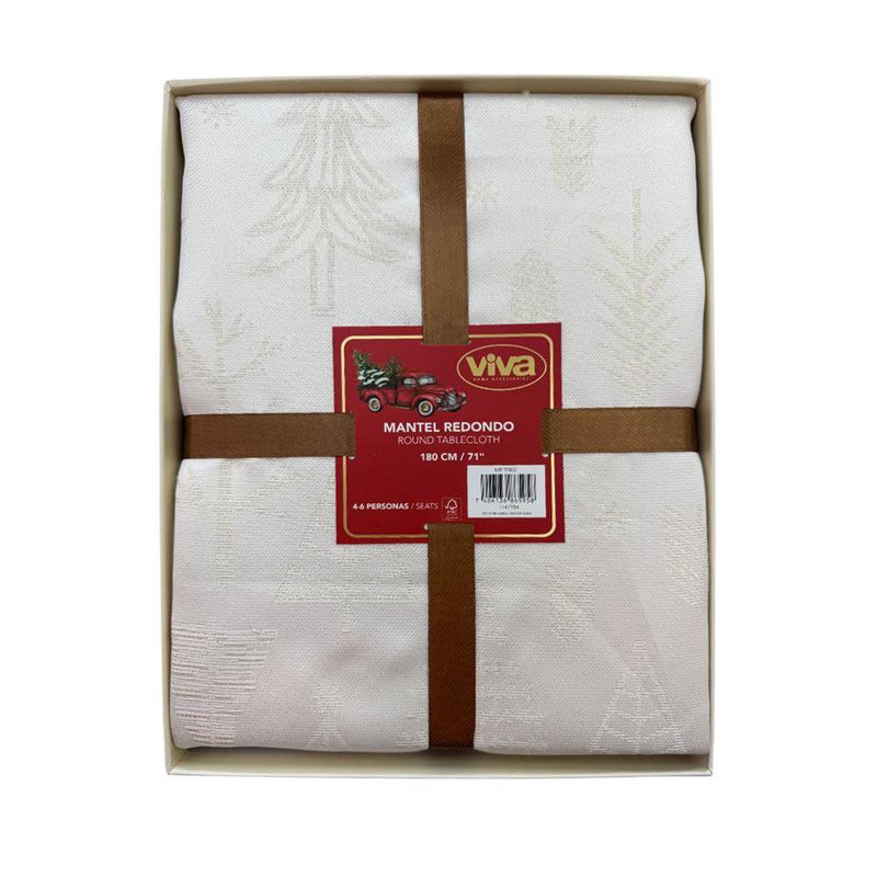Mantel Redondo Crema con Diseño de Navidad