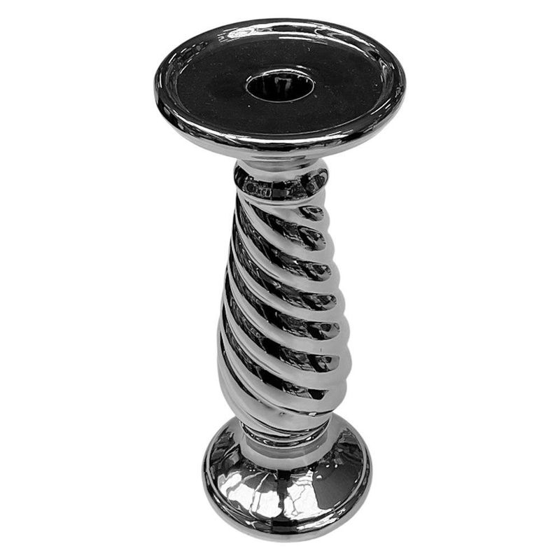 Portavela Plateado Decorativo Alto 25.5 cm