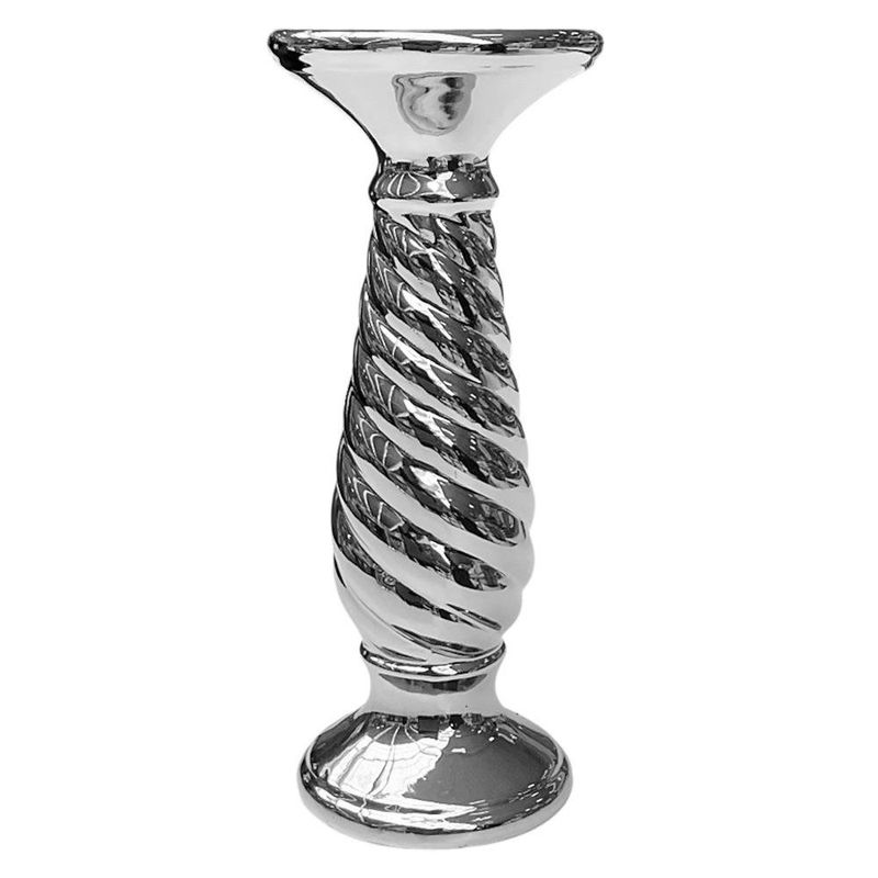 Portavela Plateado Decorativo Alto 25.5 cm