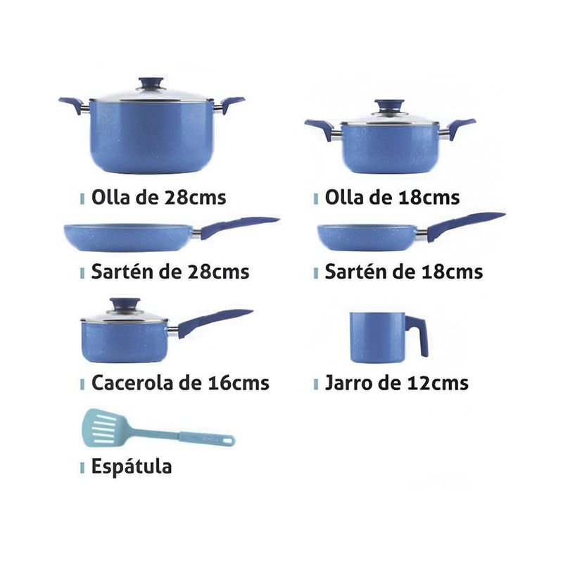 Batería de Cocina Lazio 10 Piezas con Recubrimiento Antiadherente Color Azul