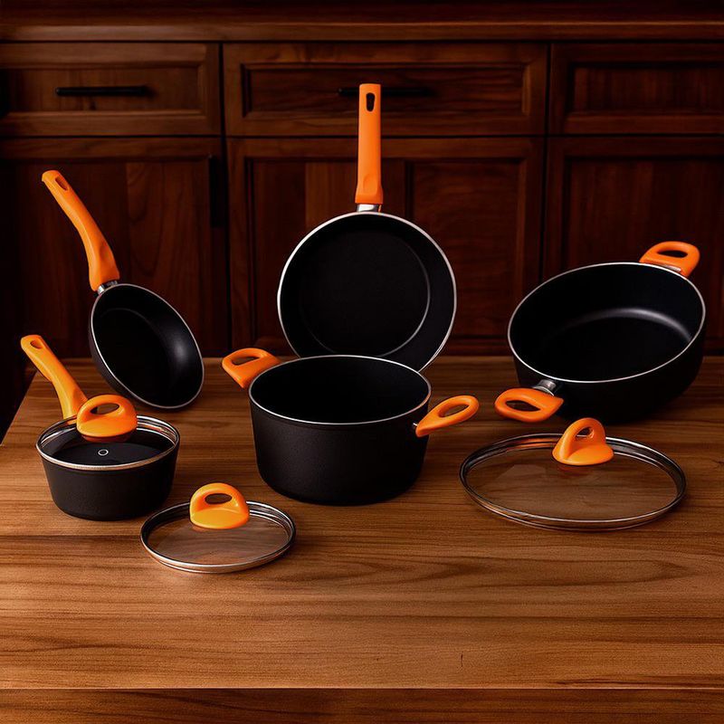Juego Batería de Cocina Antiadherente Mango Naranja Giulietta 8 Pzas
