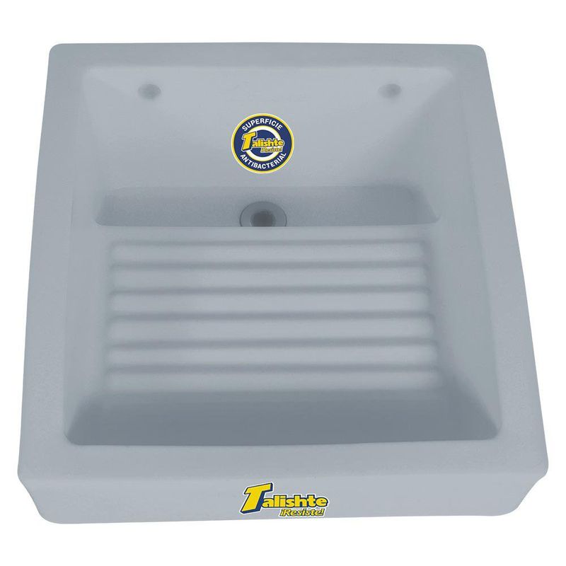 Lavadero de Pared Plástico Gris con Respaldo Antibacterial