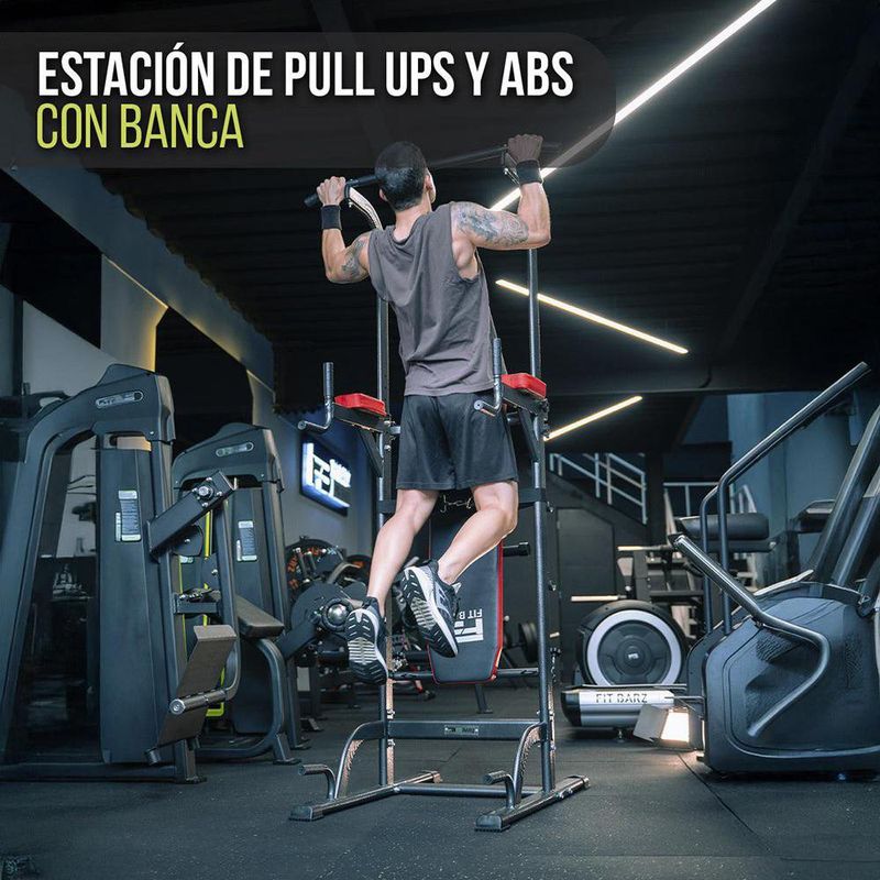 Estación de Pull Ups y Fondos con Banca Ajustable para Entrenamiento de Fuerza