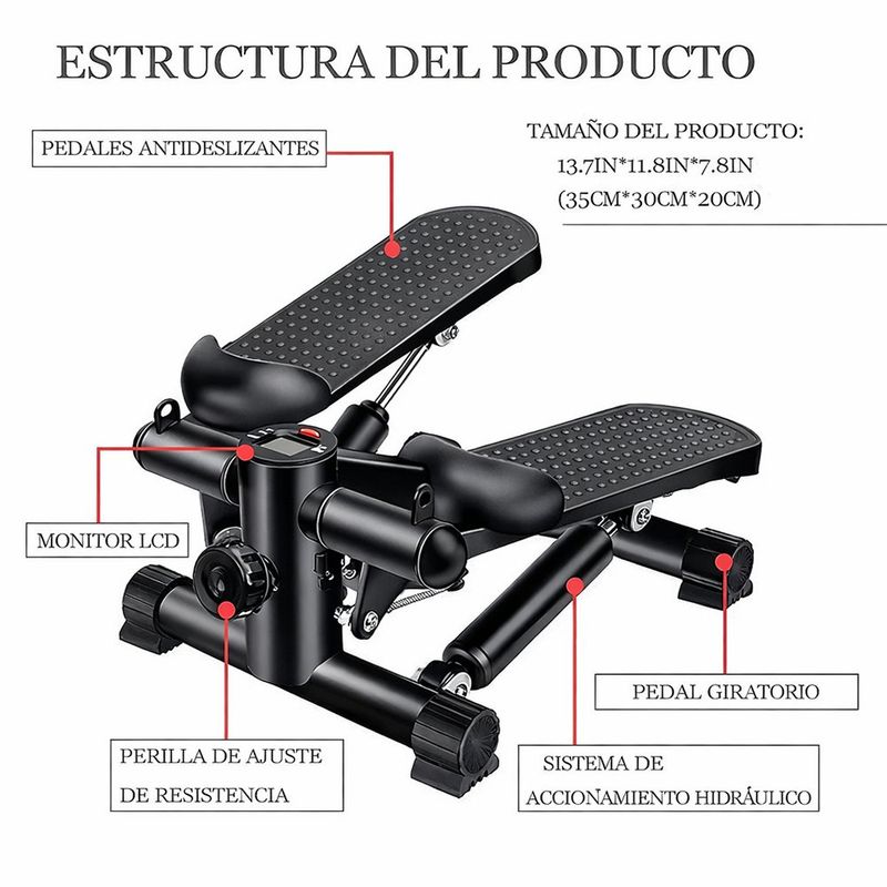 Mini Escaladora Fitness para Cardio en Casa con Bandas de Resistencia y Monitor LCD