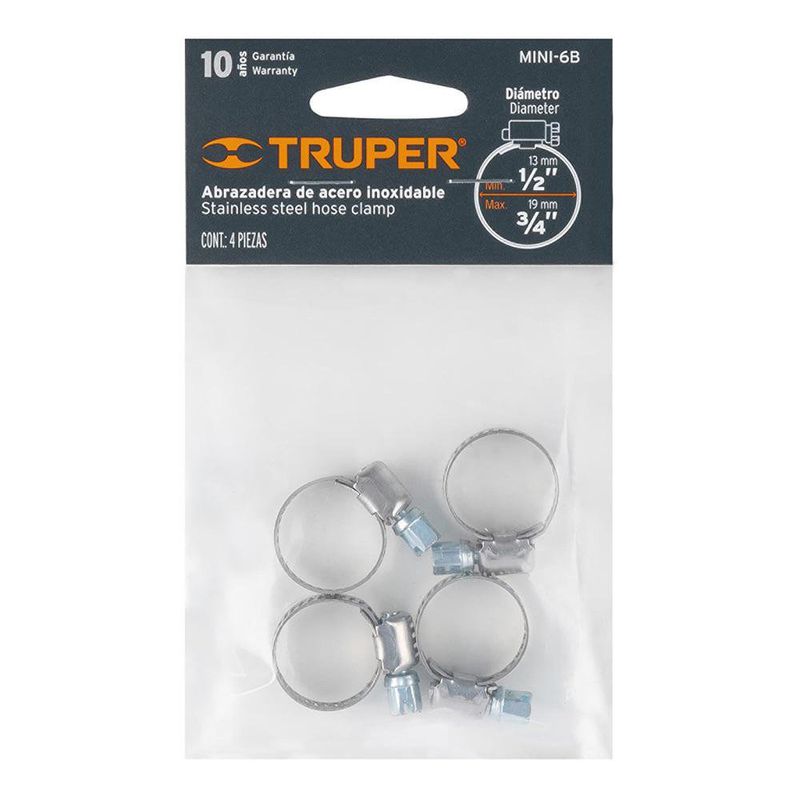 Set de 4 Abrazaderas de Acero Inoxidable de 1/2 a 3/4 Plg