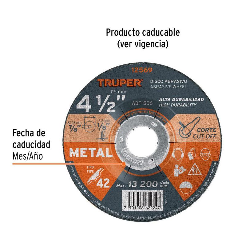 Disco para Corte de Metal 4-1/2 Plg