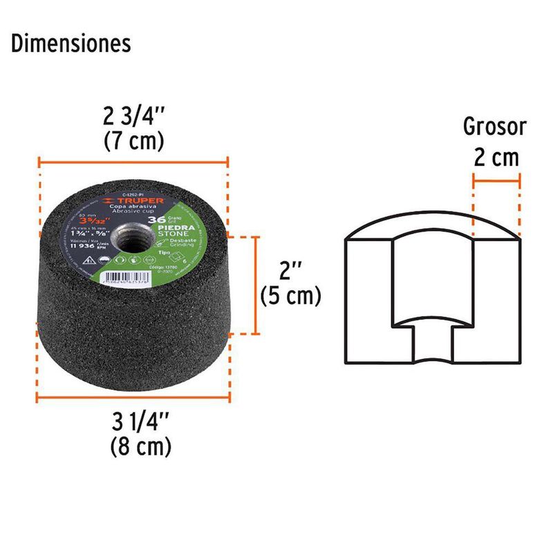 Copa para Desbaste Concreto o Piedra de 3-5/32 plg