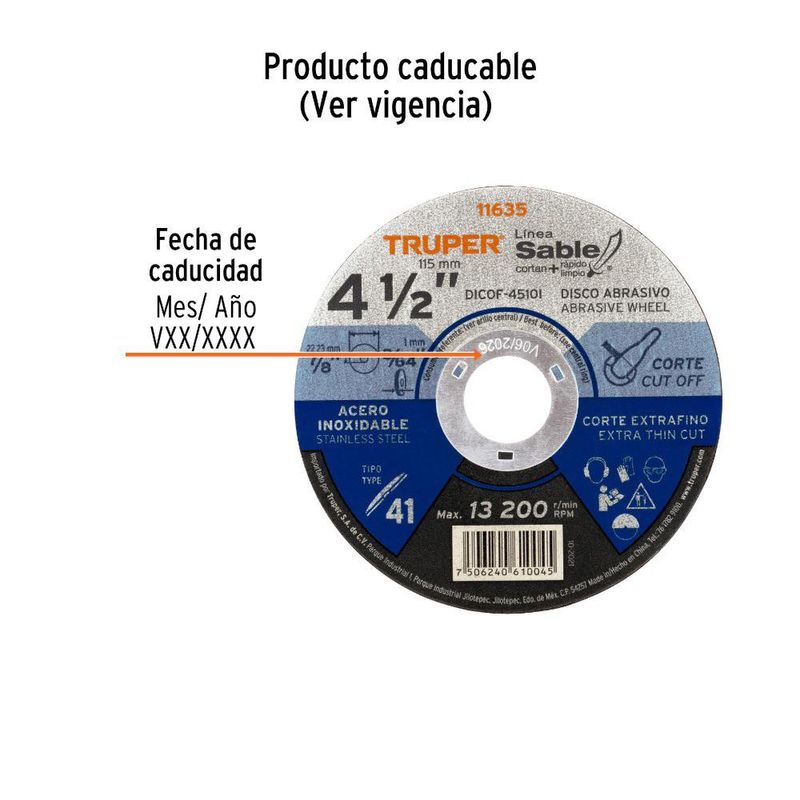 Disco para Corte de Acero Inoxidable