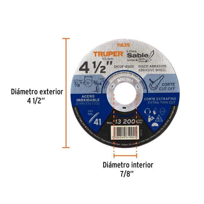 Disco para Corte de Acero Inoxidable