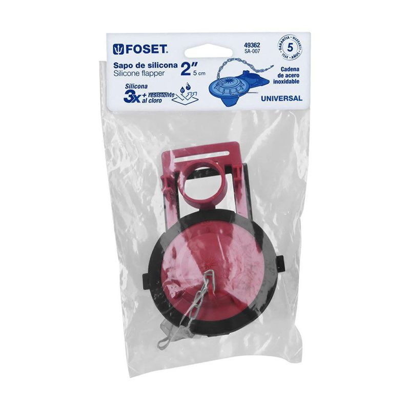 Sapo para Inodoro 2 Plg de Silicona Roja con Cadena de Acero Inoxidable