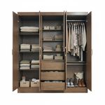 Armario de 5 Puertas con 3 Gavetas y Espejo para Dormitorio 47 x 164 x 197 cm Café