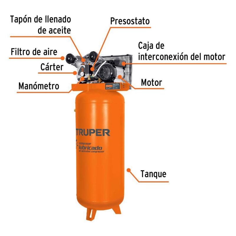 Compresor Vertical Lubricado de 240 Litros 4 Hp 220 V