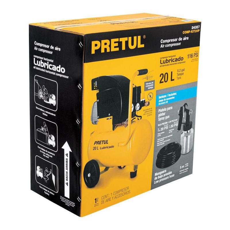 Kit Compresor Horizontal de 20 Litros 2.5 Hp, Manguera y Pistola
