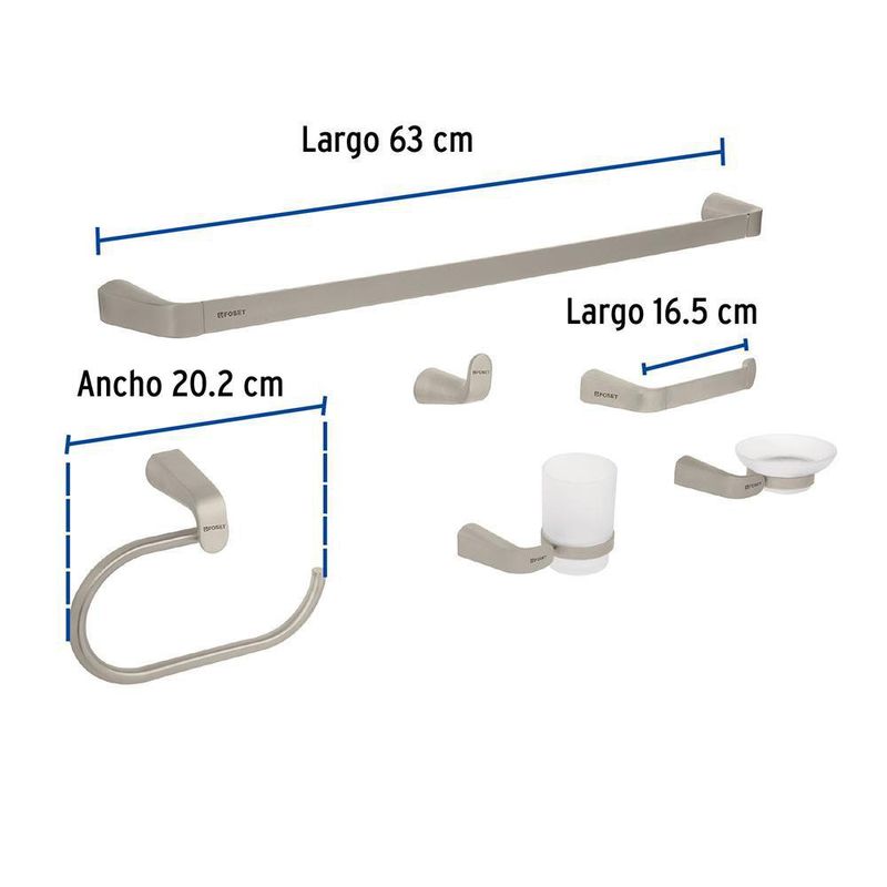 Kit 6 Pzas Accesorios Satinado Riviera - Foset