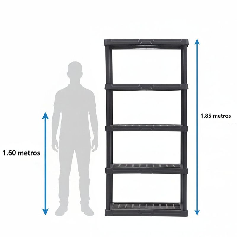 Estante de Plástico 5 Repisas Capacidad 385 lb Color Negro