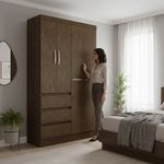 Armario de 4 Puertas con 3 Gavetas para Dormitorio 47 x 110 x 197 cm Café