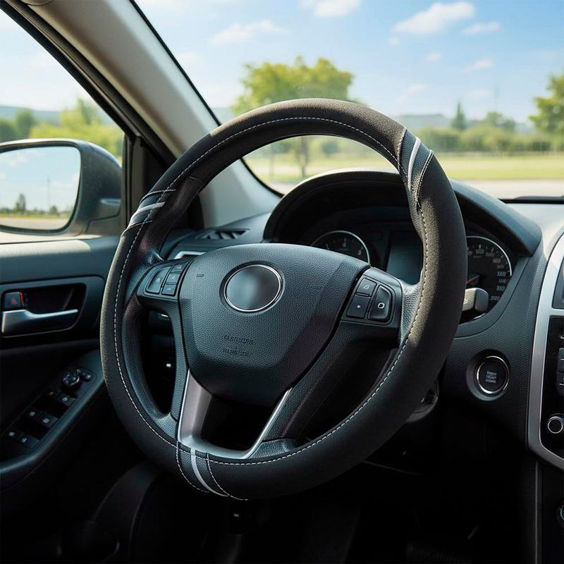 Cubre volante Deportivo Negro con Líneas Grises