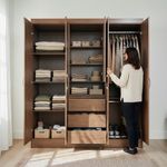 Armario de 5 Puertas con 3 Gavetas y Espejo para Dormitorio 47 x 164 x 197 cm Café