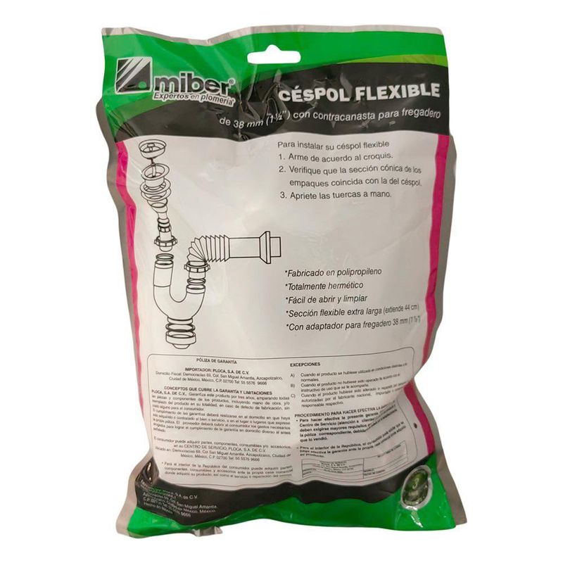 Sifón Lavaplatos Tipo P con Regadera y Contracanasta 7 Plg