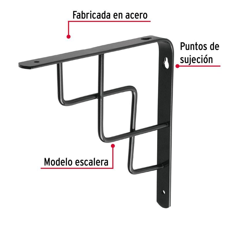 Ménsula Reforzada Negra Diseño Escalera 8 x 8 Plg