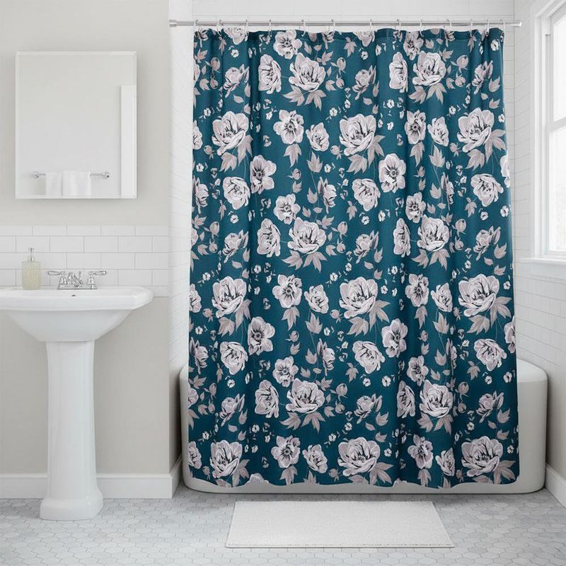 Set de Cortina para Ducha Diseño Rosas Blancas