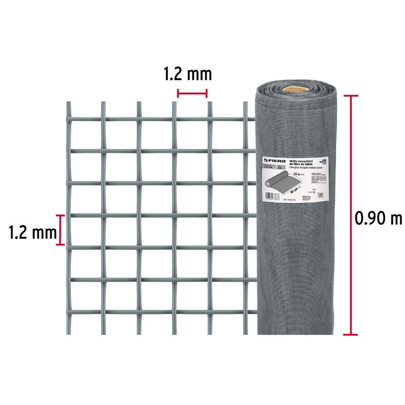 Malla Mosquitera Fibra Vidrio Gris 0.9 M Rollo 30 M