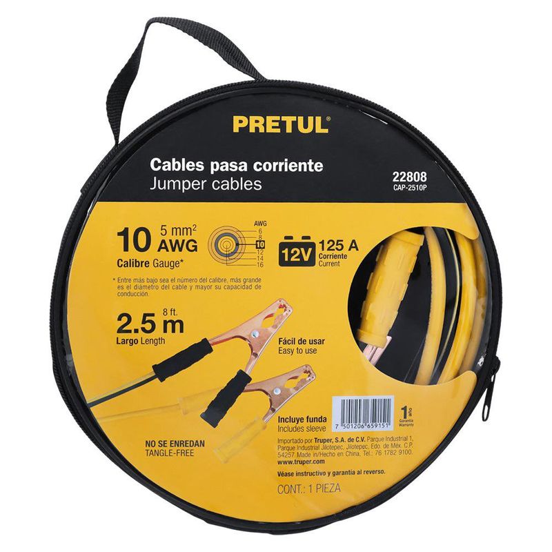 Cables Pasa Corriente a Batería con Pinzas de Cobre 10AWG de 8.2 Pies
