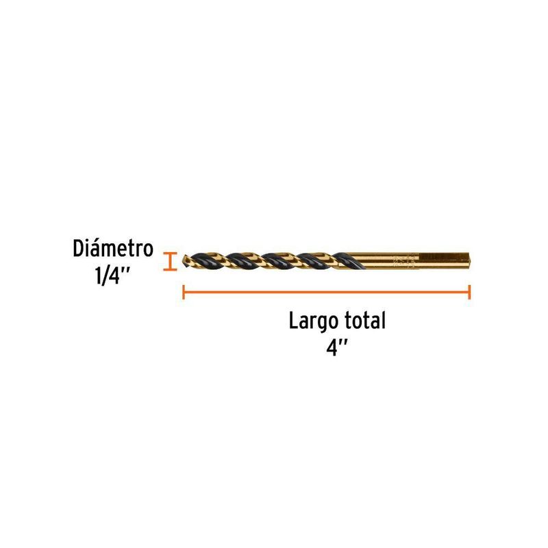 Broca para Metal y Madera HSS Trugold de 1/4 x 4 Plg Blíster