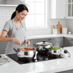 Batería de Cocina Acero Inoxidable con Tapas de Vidrio 8 Piezas