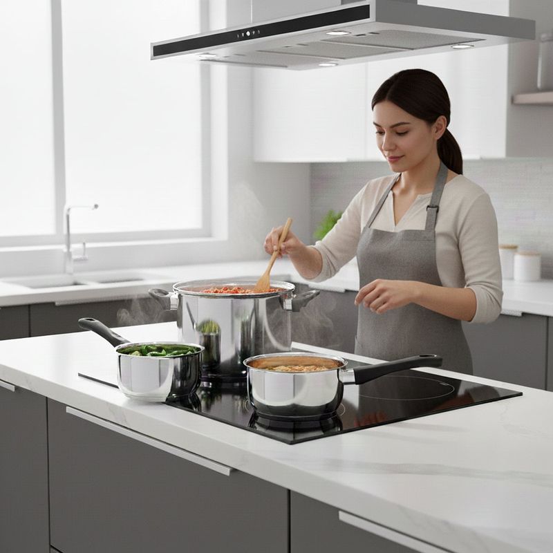 Batería de Cocina 5 Piezas Acero Inoxidable con Tapaderas de Vidrio