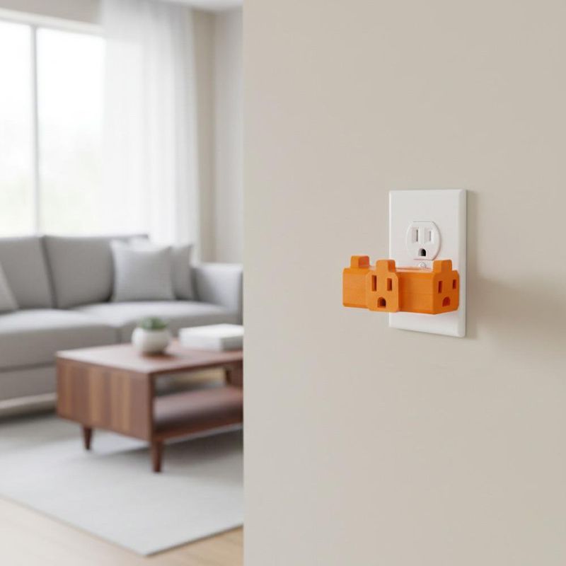 Multicontacto Tipo T Aterrizado de 3 Entradas Naranja