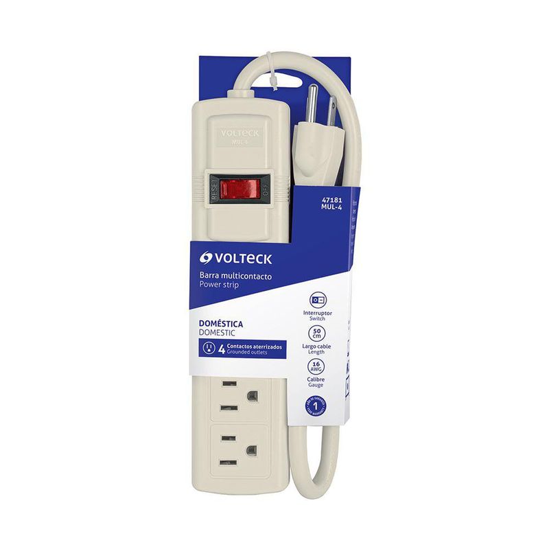 Multicontacto Tipo Regleta Aterrizado de 4 Entradas Blanca