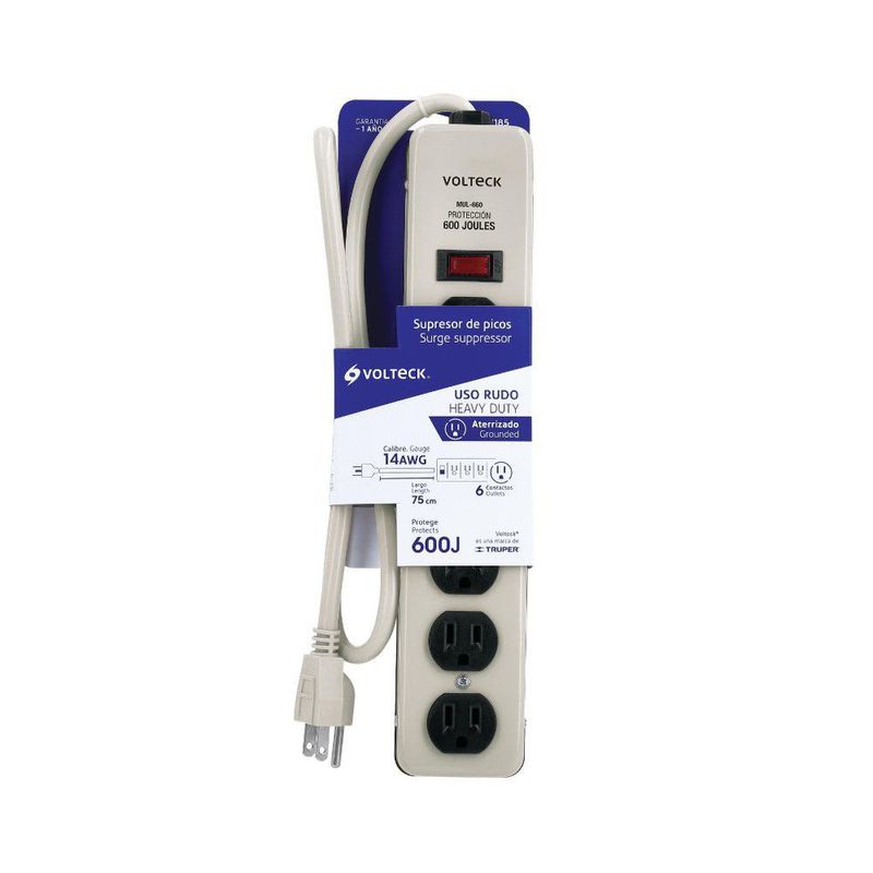 Protector de Voltaje Aterrizada de 6 Entradas Blanca y Negro