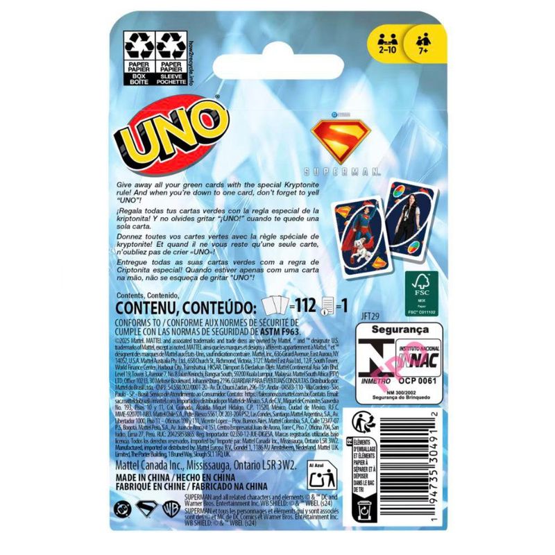 Juego de Cartas UNO Edición Superman