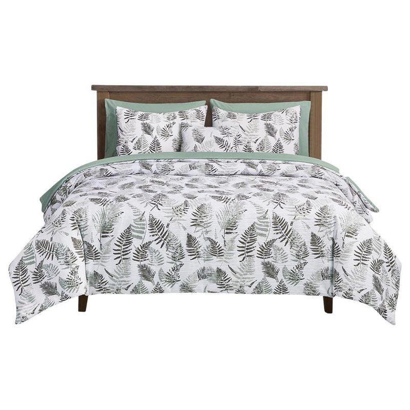 Set de 8 Pzas Edredón Diseño Hojas Verdes Tamaño King